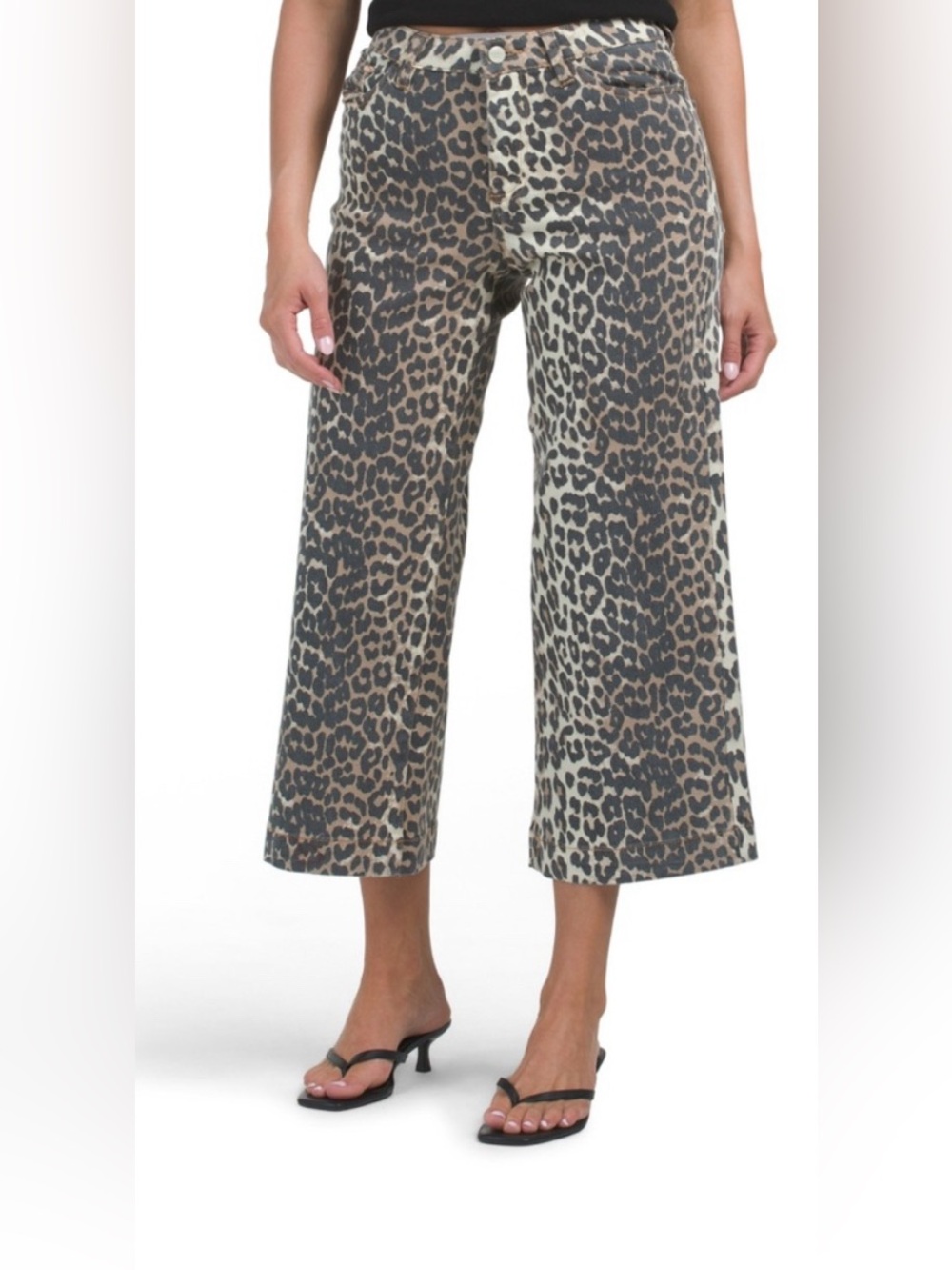 Oak New York Leopard Print Wide-Leg Crop Pants